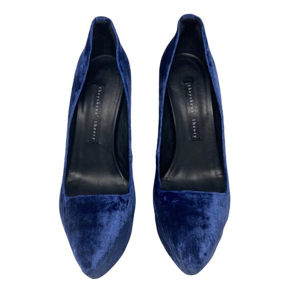 Theyskens Theory Blue Velvet Platform Heels Pumps Wedge Size US 7 NWOB Party - Picture 3 of 9
